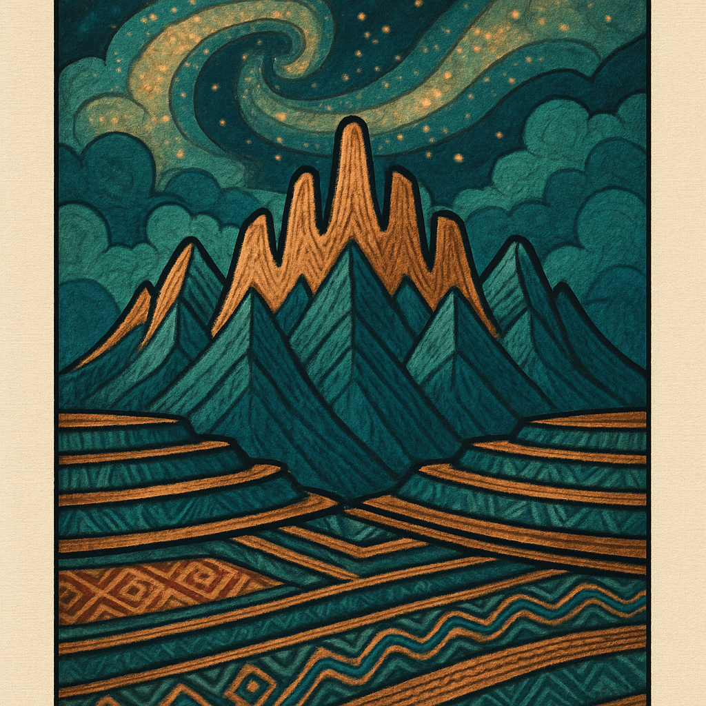 Galaxy Loom Mountains Above Patterned Terraces Paint by diamonds art