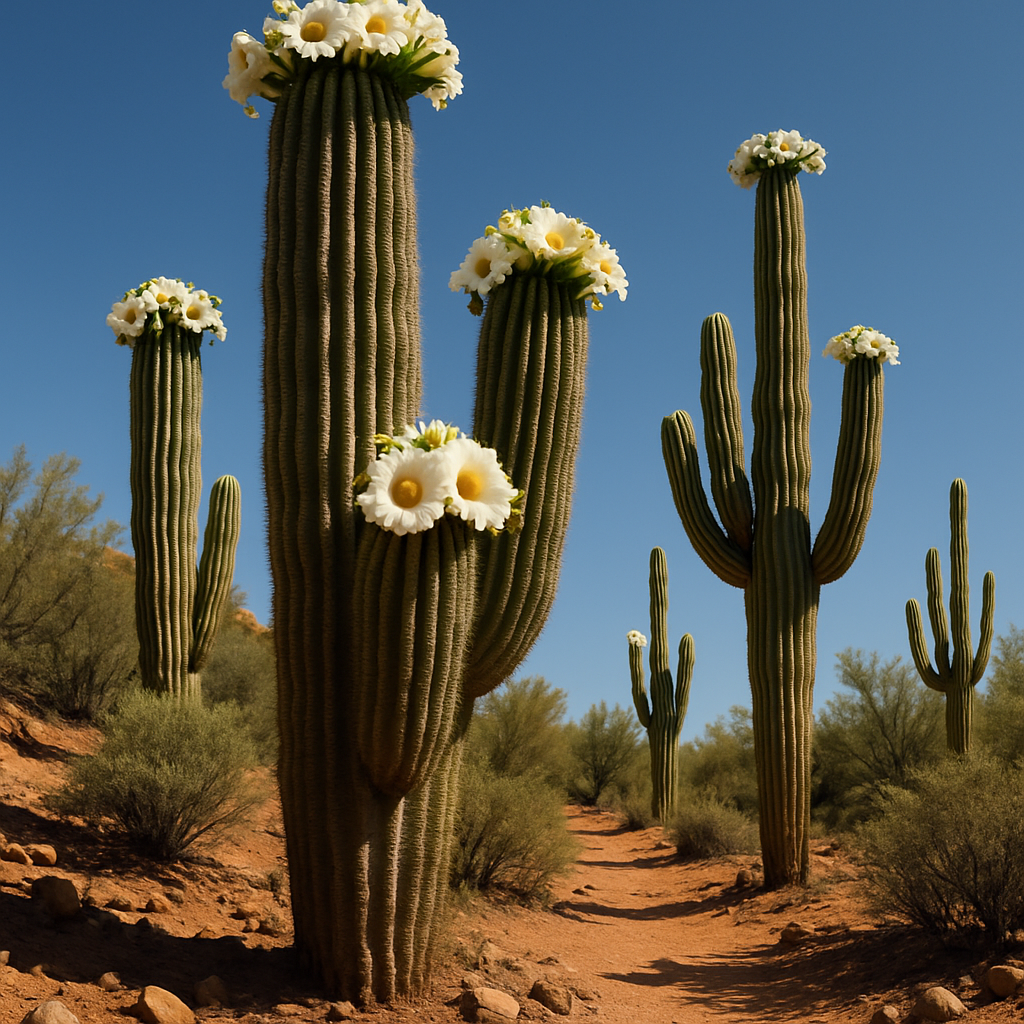 Saguaro Cactus Blooming At Desert Botanical Garden Painting by diamonds kit