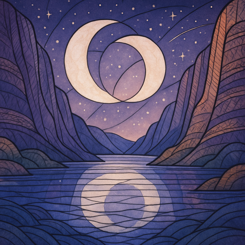 Lavender Fjord Under A Double Moon Veil paint by diamond