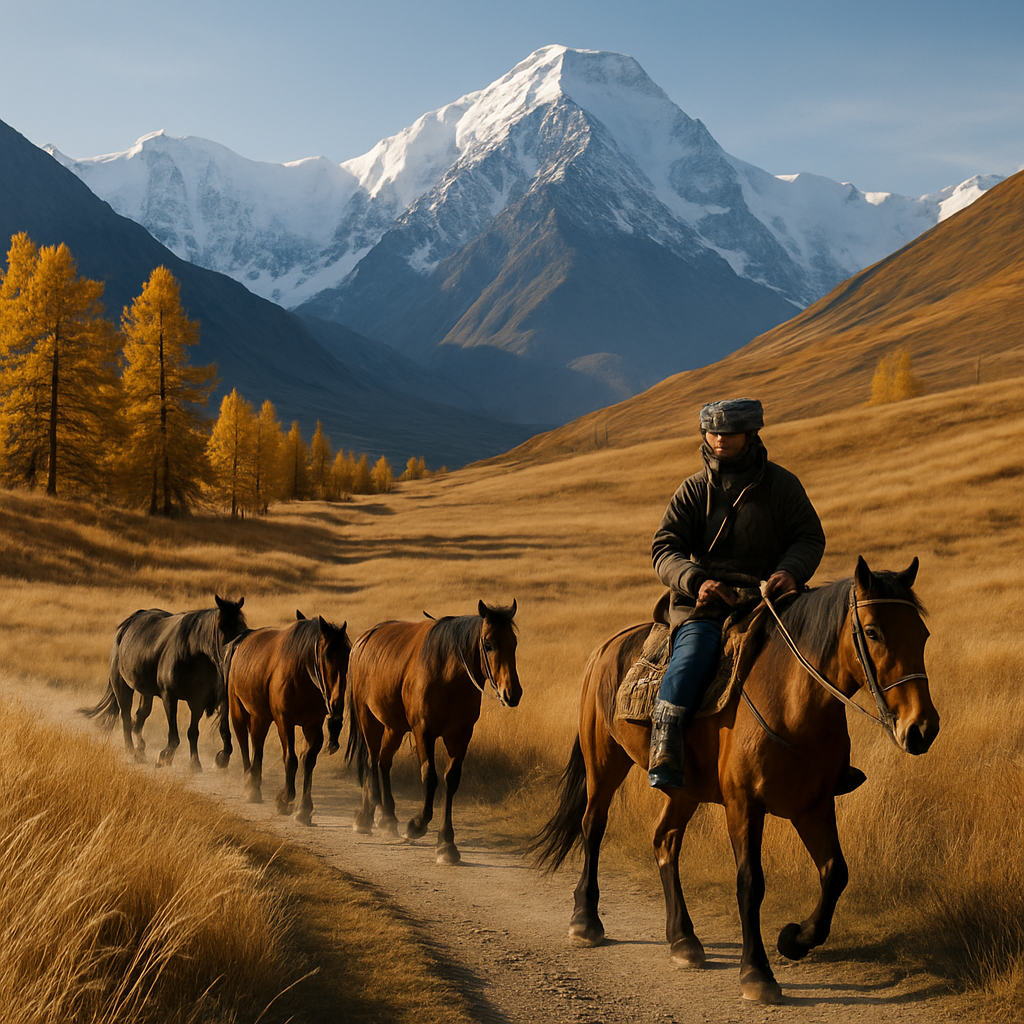 Autumn Herding On The Altai Steppe Beneath Belukha Paint by diamonds art