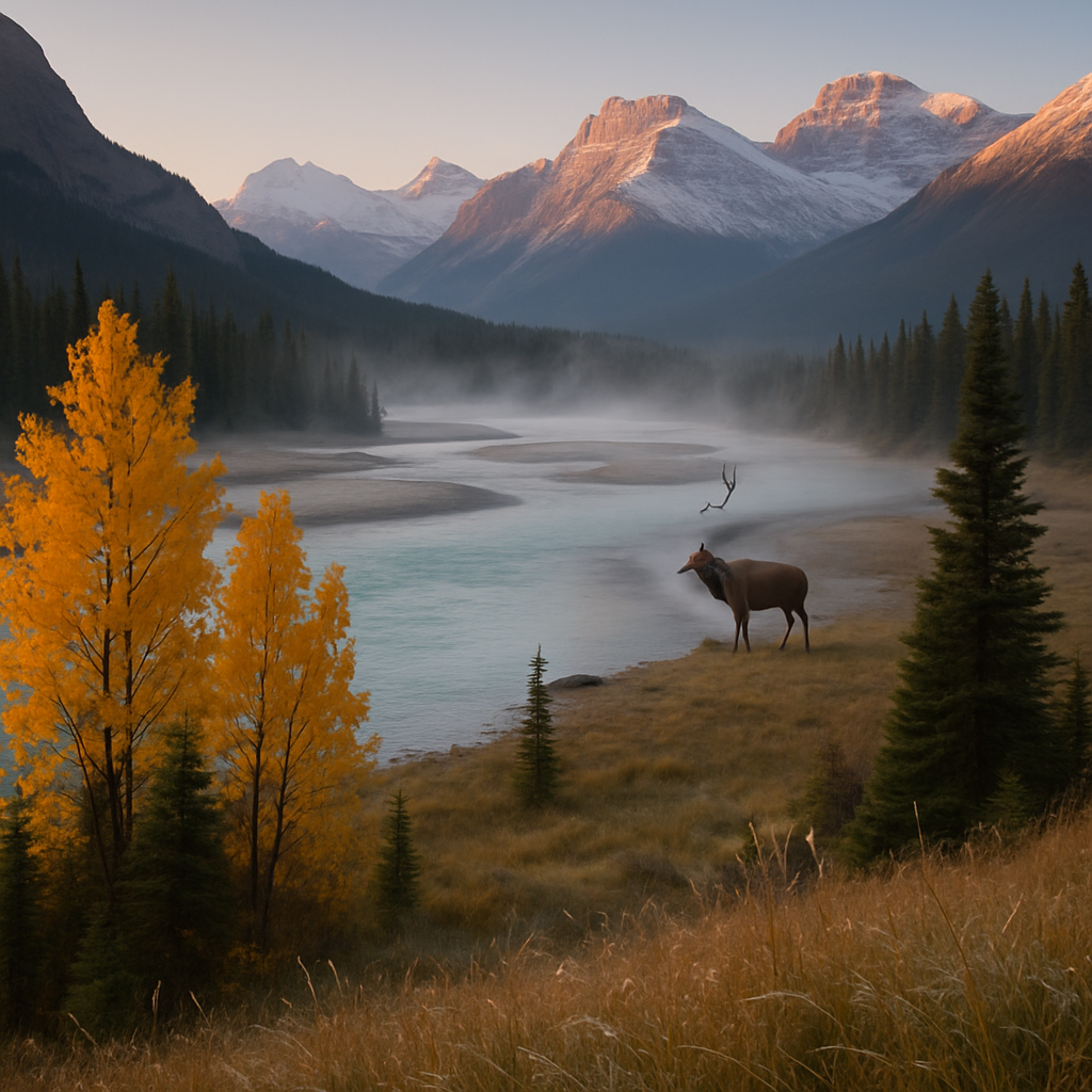 Autumn Morning On The Icefields Parkway With Athabasca River Mist Painting by diamonds kit