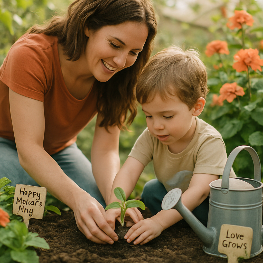 Garden Footprints To Tomorrow A Mother Teaching A Child To Plant Hope paint by diamond