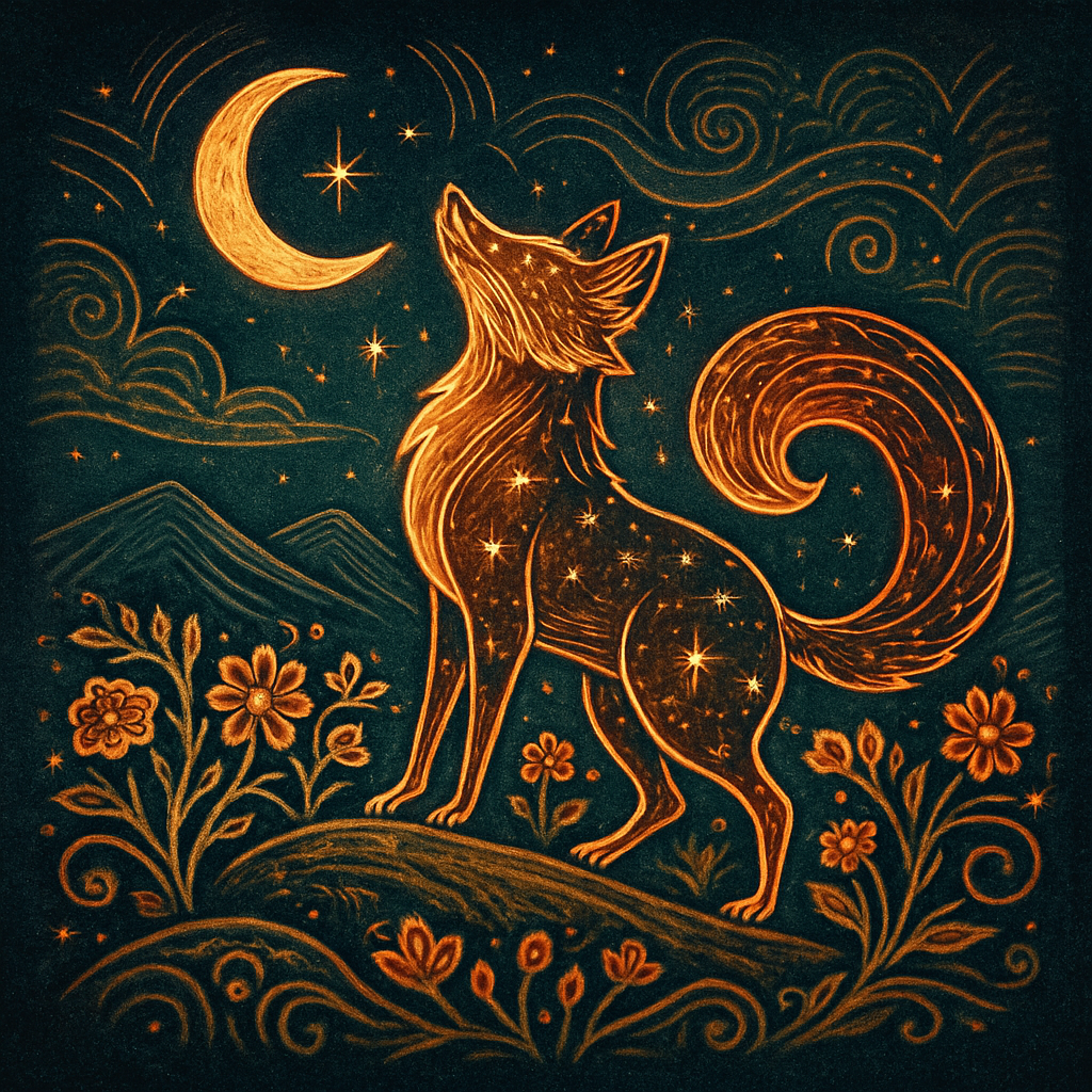 Ember Halo Fox Beneath The Crescent Orchard paint by color