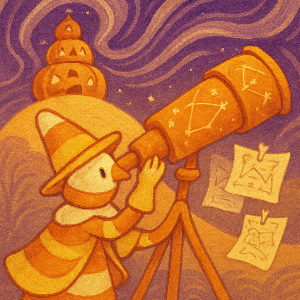 Candy Corn Astronomer In The Pumpkin Observatory painting diamond kit
