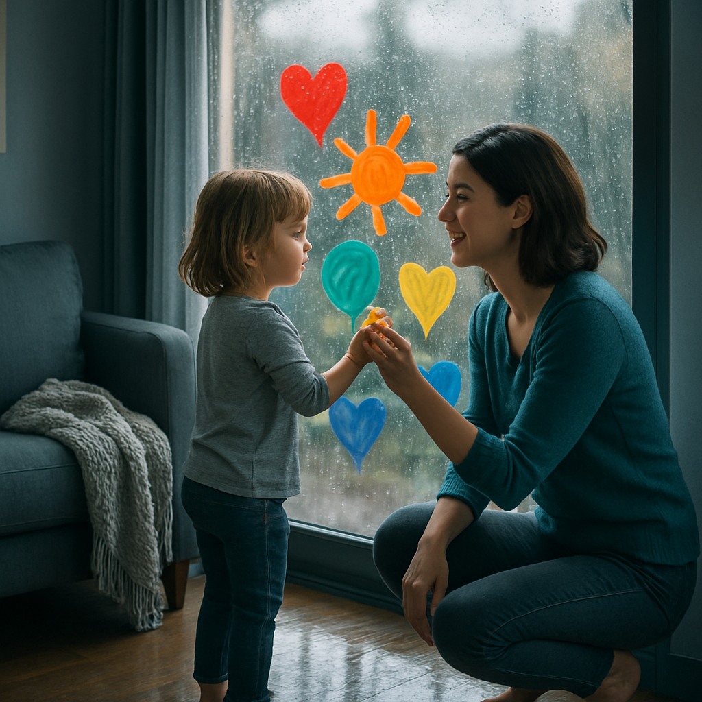 Rainlight Promises A Mother And Child Paint The Window Of Tomorrow diamonded painting kits