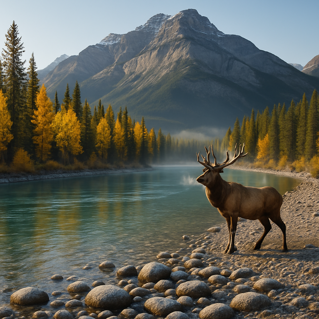 Autumn Morning On The Athabasca River Below Mount Kerkeslin painting diamond kit