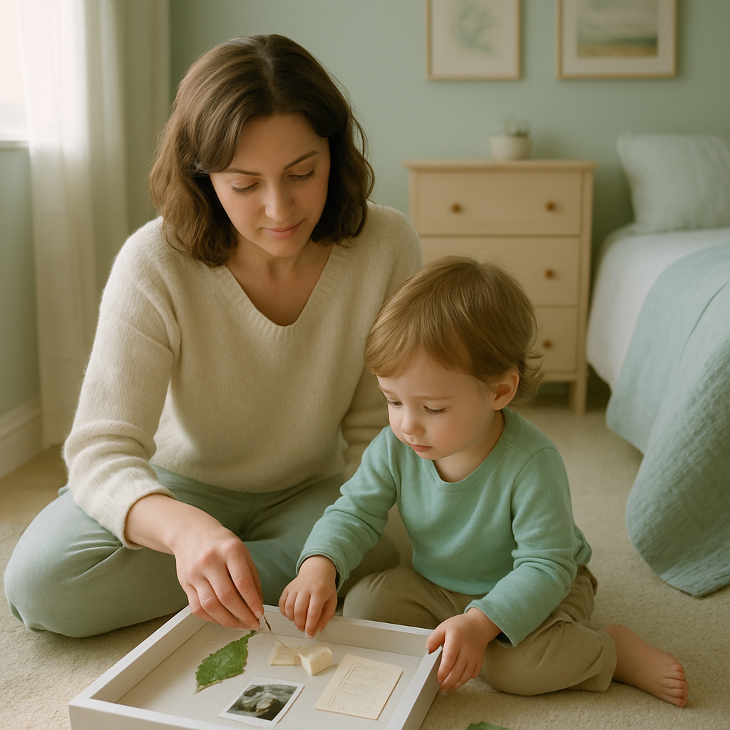 Shadowbox Of Seasons A Mother And Child Gather Time In Tiny Keepsakes painting diamond kit