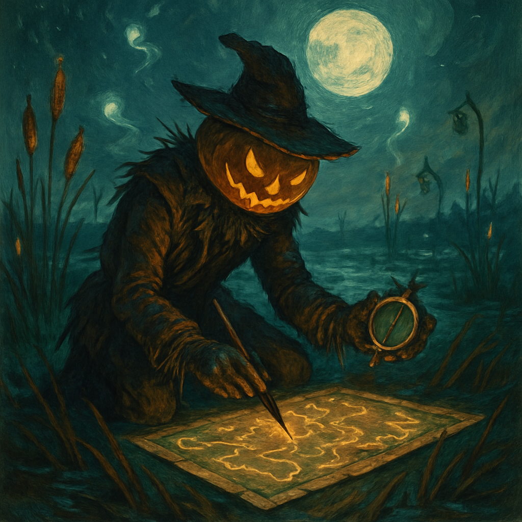 The Pumpkin Cartographer Of Moonlit Marsh paint by diamond
