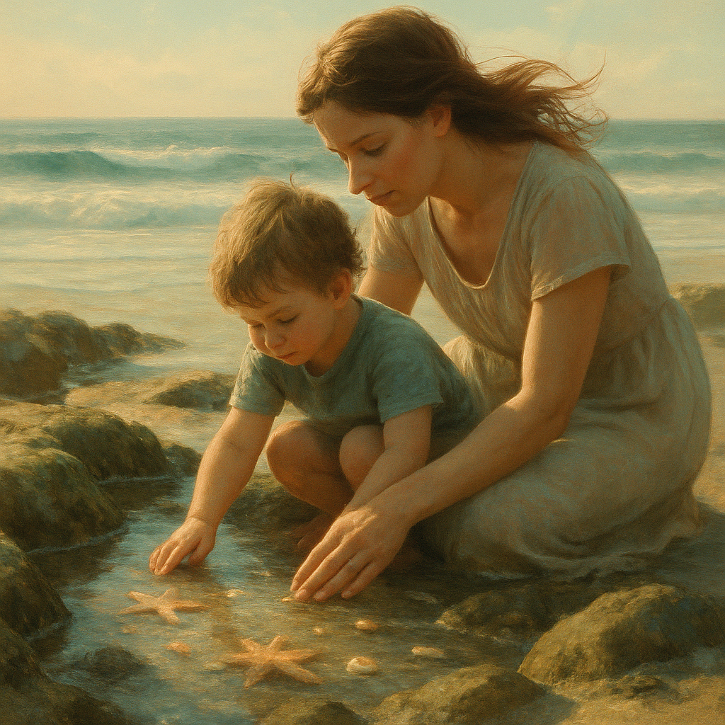 Tidepool Promises A Mother And Child Listening To The Sea Paint by diamonds kits