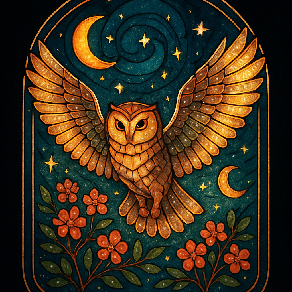 Stained Glass Owl Under The Swirling Star Orchard Paint by diamonds kits