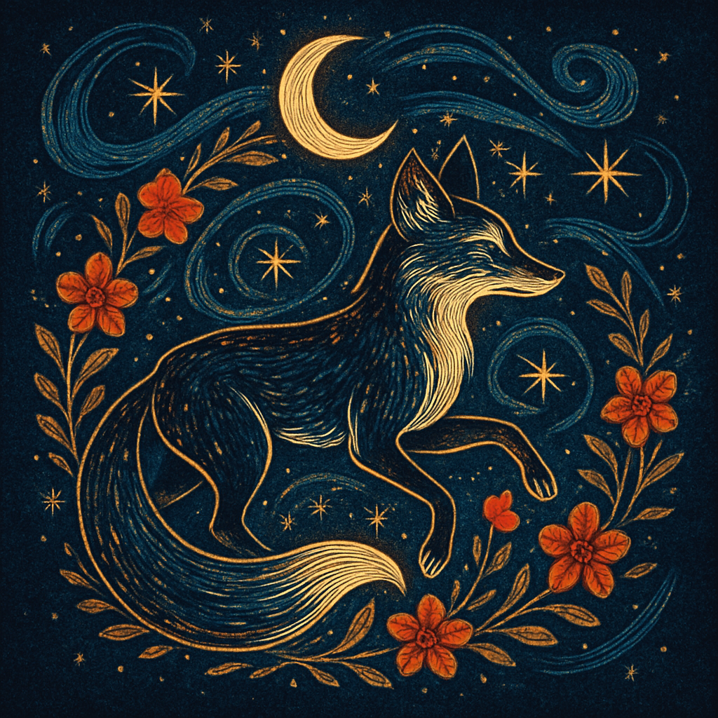Indigo Fox Of The Spiral Meadow painting diamond kit