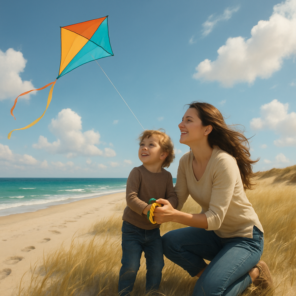 Kite String Courage A Mother Teaching The Wind To A Child DIY paint by diamonds