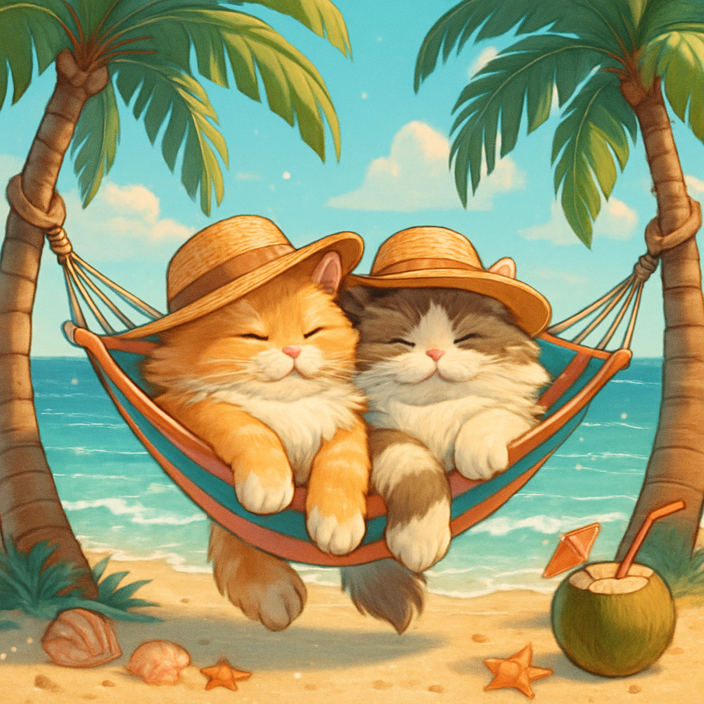 Hammock Breeze Coconut Cats diamond painting