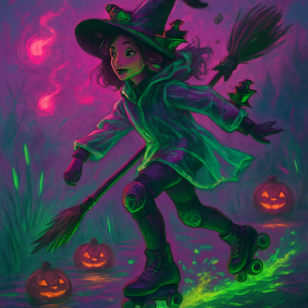 Neon Marsh Witch Skating The Bioluminescent Bog Paint by diamonds art