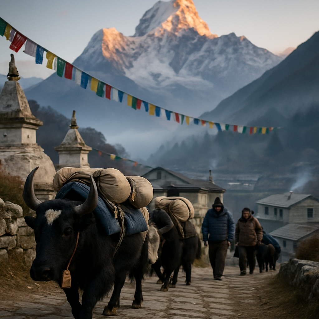 Khumbu Valley Mist With Yak Caravan Near Pangboche paint by color