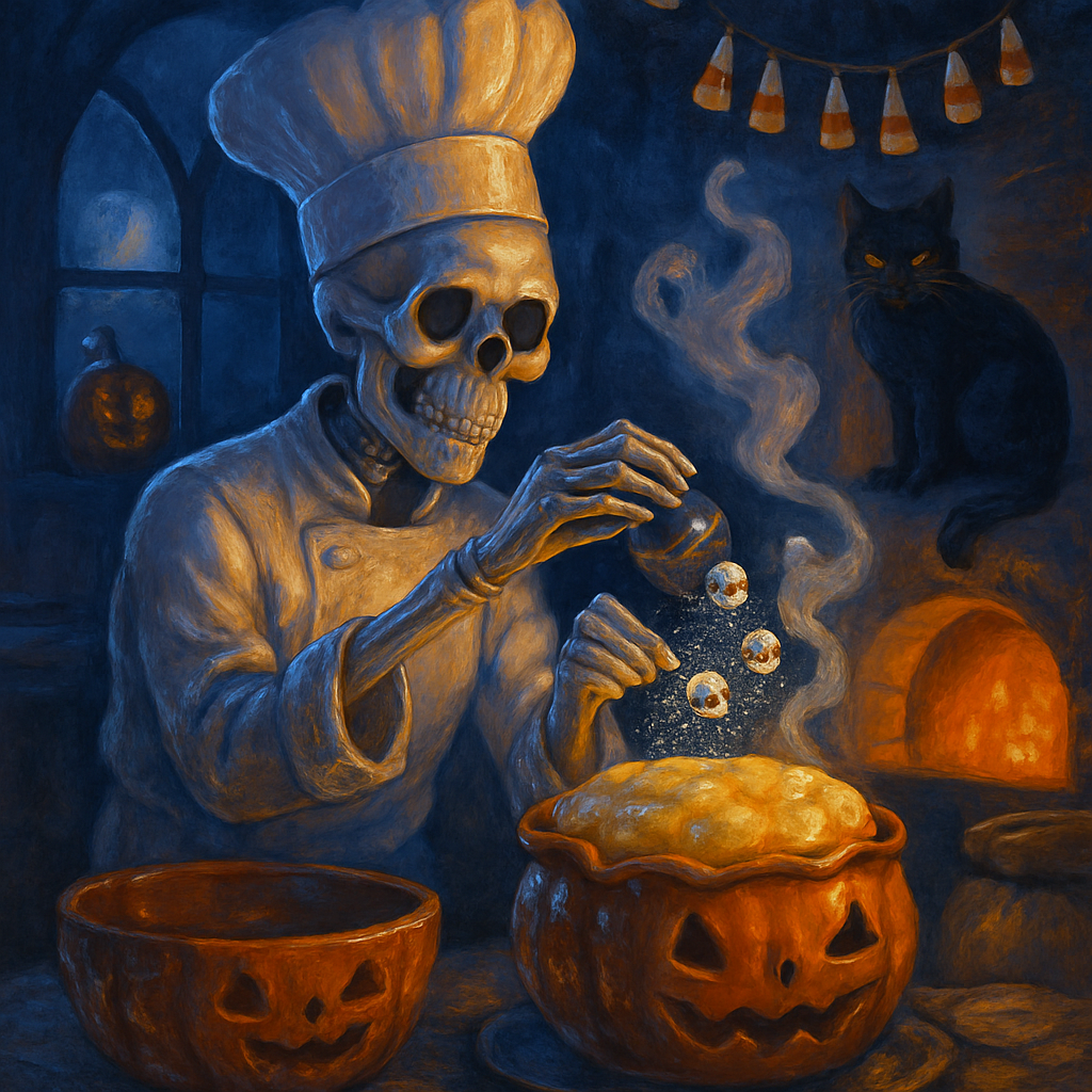 Ceramic Skeleton Chef Serving Moonlit Candy Souffle diamonded painting kits