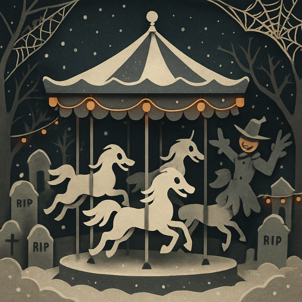 Paper Cut Haunted Carousel In A Snowy Graveyard Fair Paint by diamonds art