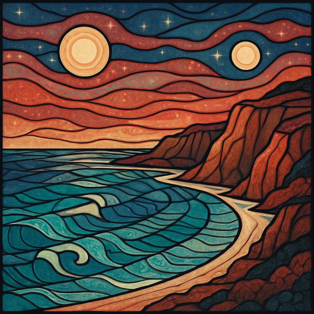 Stained Glass Coast Under A Double Moon Tide paint by color