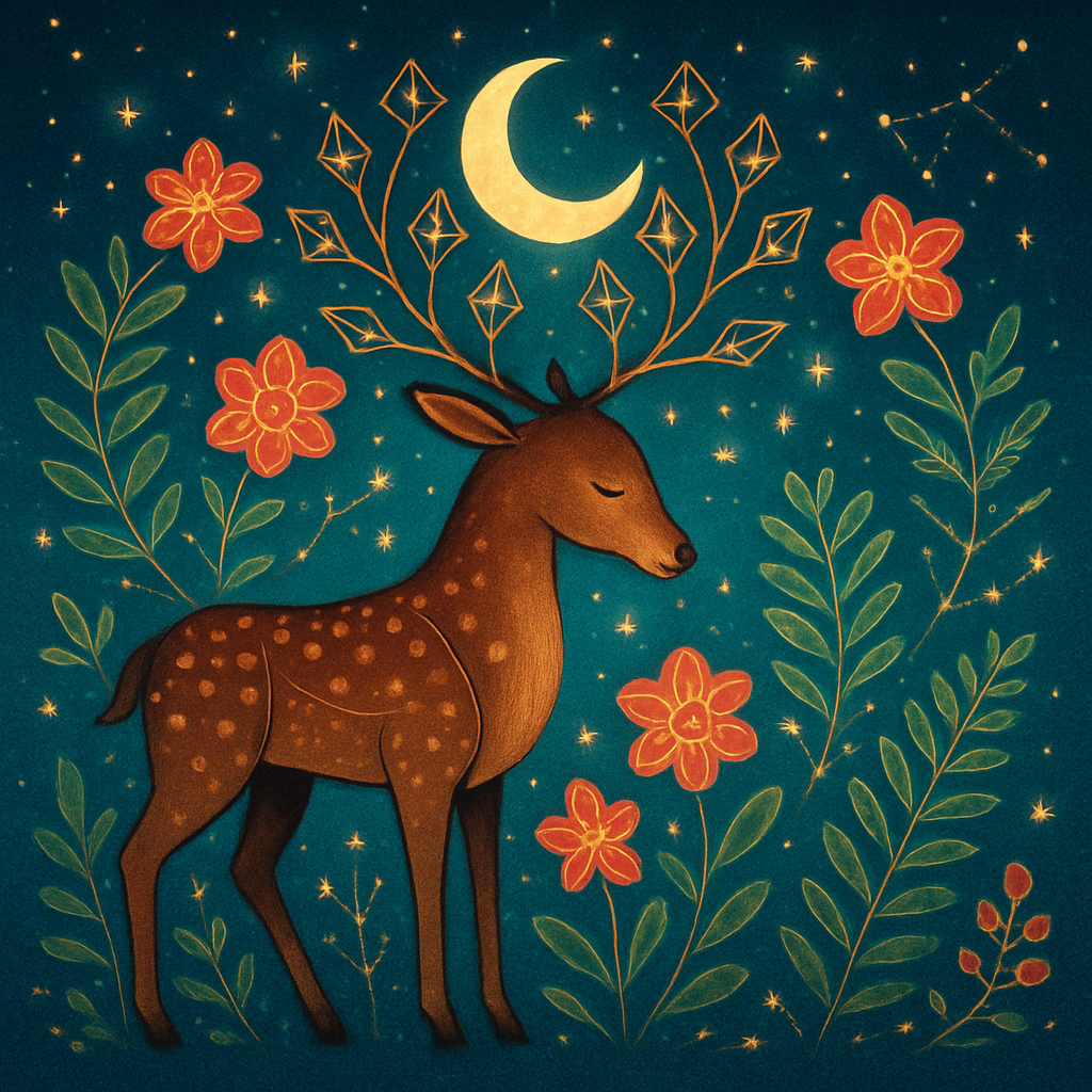 Forest Dream Deer Carrying A Crescent Moon Crown DIY paint by diamonds