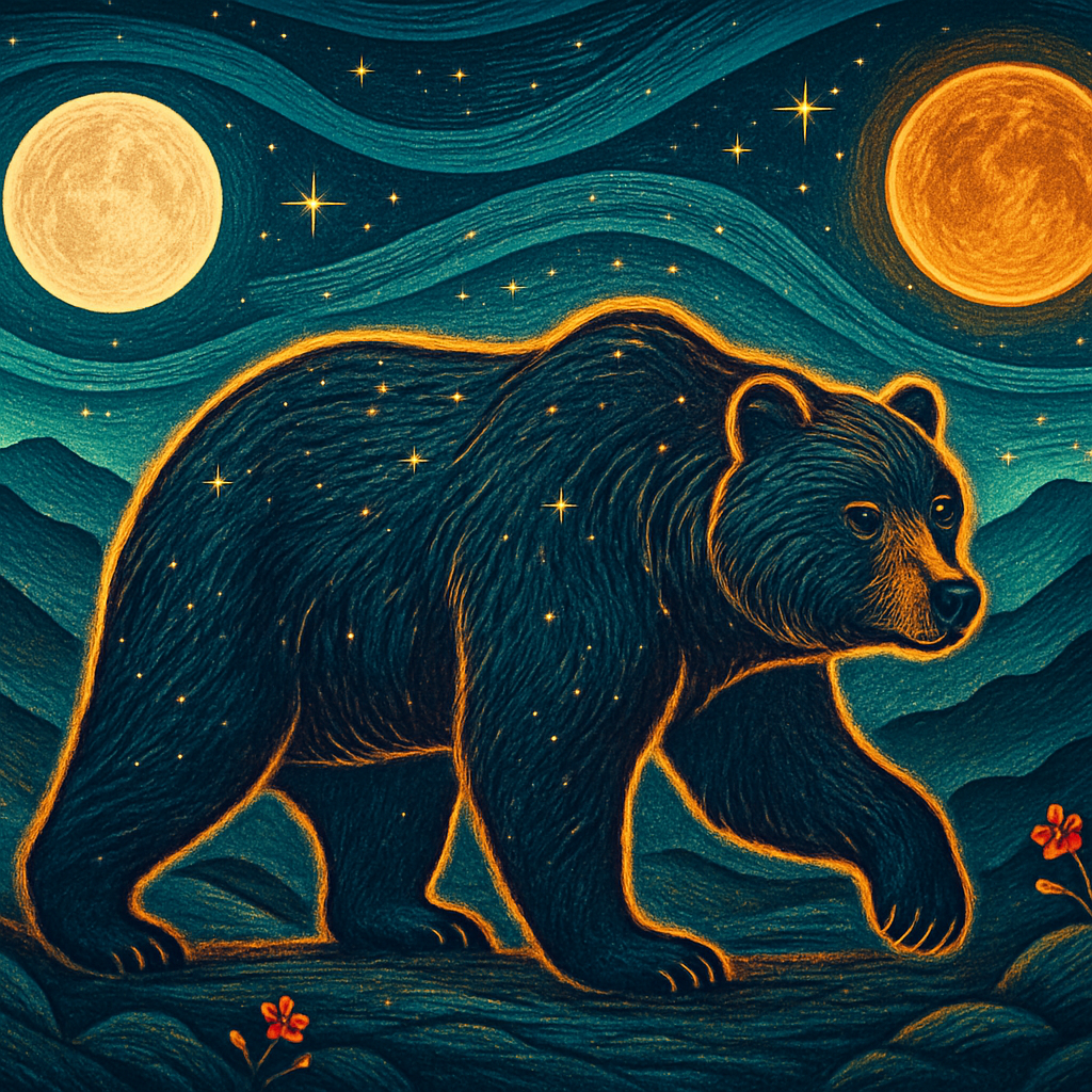 Mountain Harmony Bear Beneath Twin Moons paint by diamonds