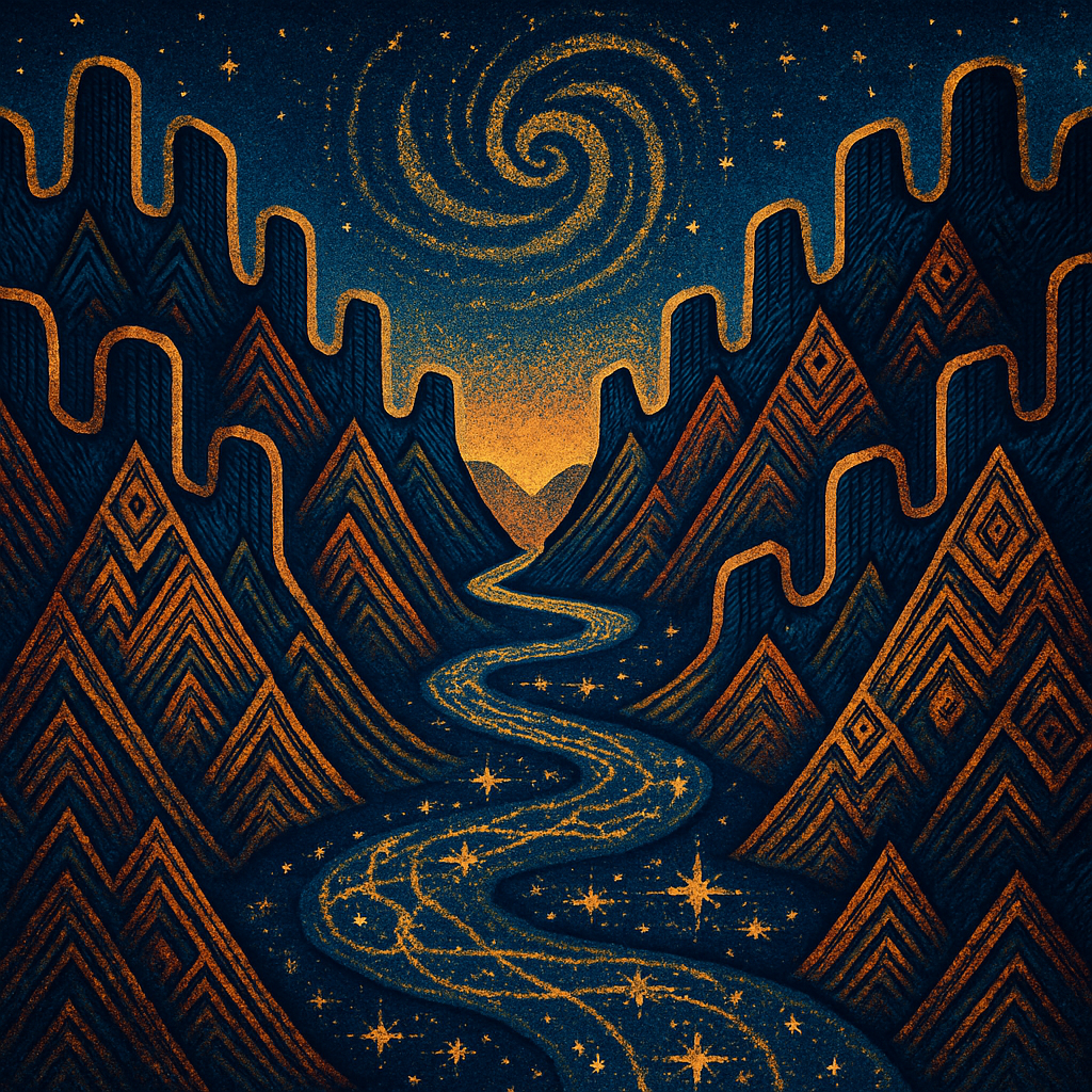 Mountain Loom Horizon With A River Of Constellations Painting by diamonds kit