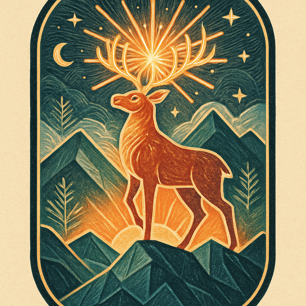 Sunrise Totem Deer Over Quilt Peak Mountains painting diamond kit