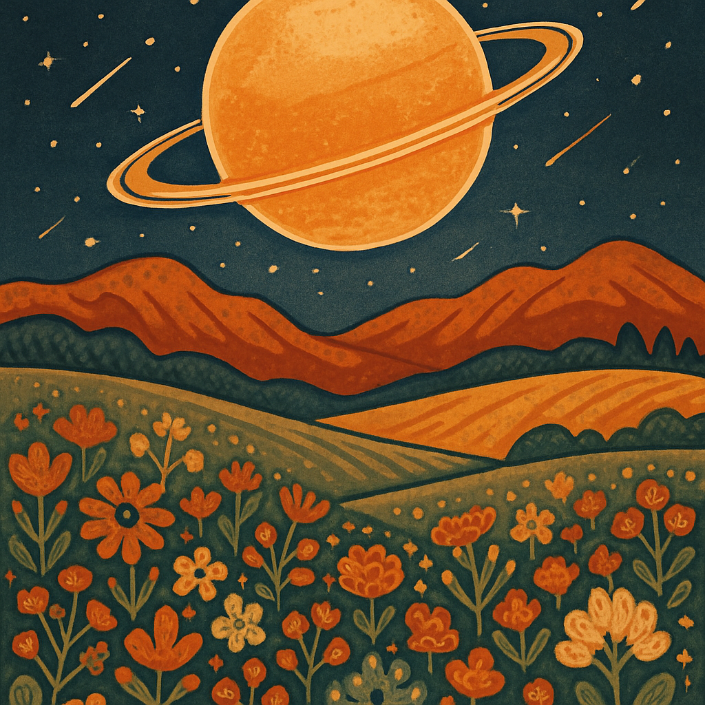 Ember Ridge Meadow With Saturn Like Harvest Moon Painting by diamonds kit