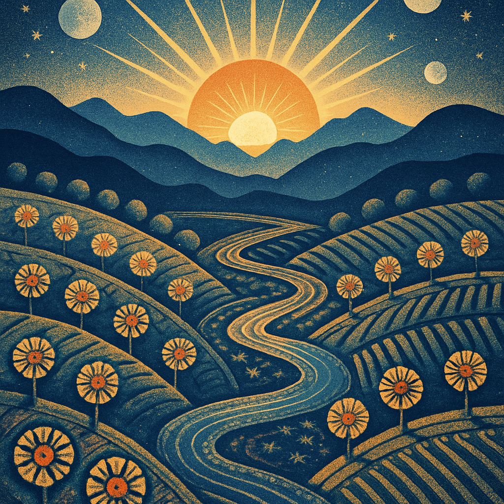 Sunwheel Orchard At Cosmic Dawn paint by diamond