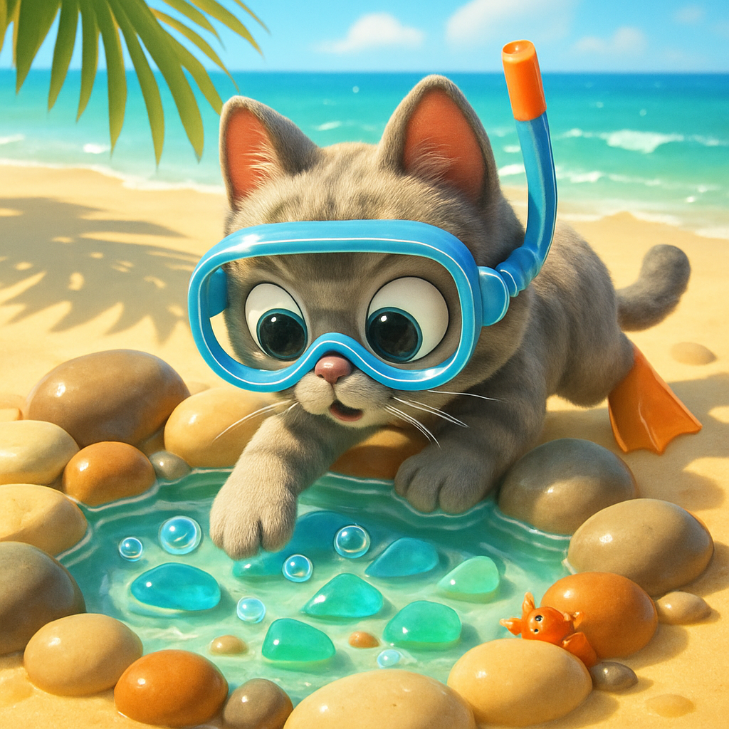 Tidepool Treasure Diver Cat diamonded painting kits