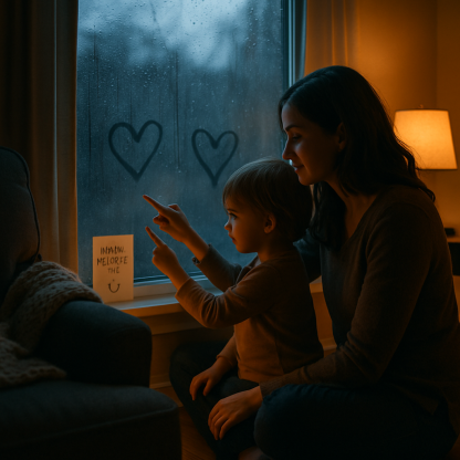 Rainy Window Promises Finger Painted Hearts On The Glass Paint by diamonds kits
