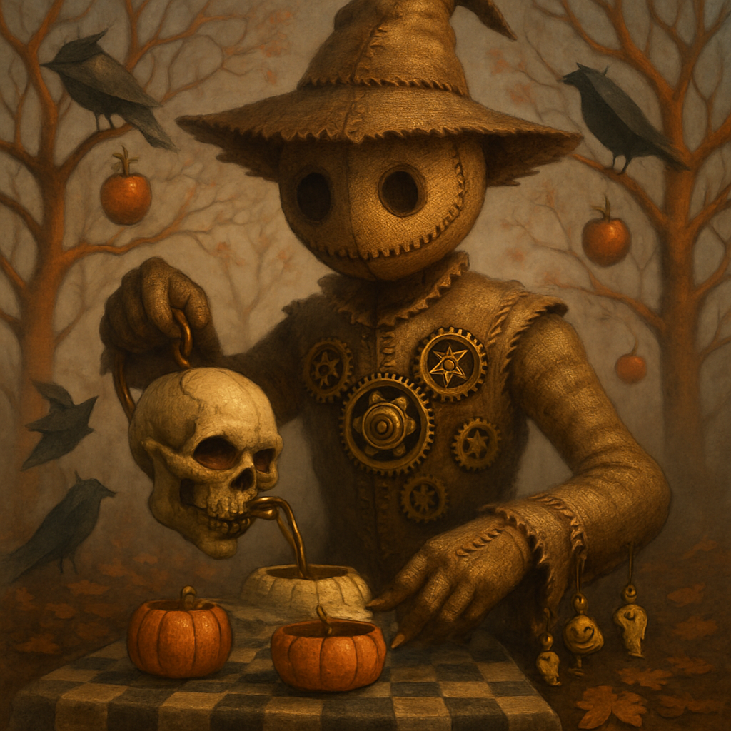 Clockwork Scarecrow Tea Ceremony In The Rust Orchard diamond painting