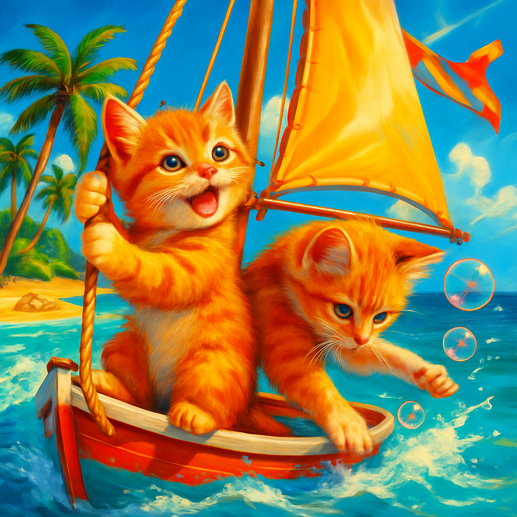 Sailboat Kittens And The Breeze Parade paint by color