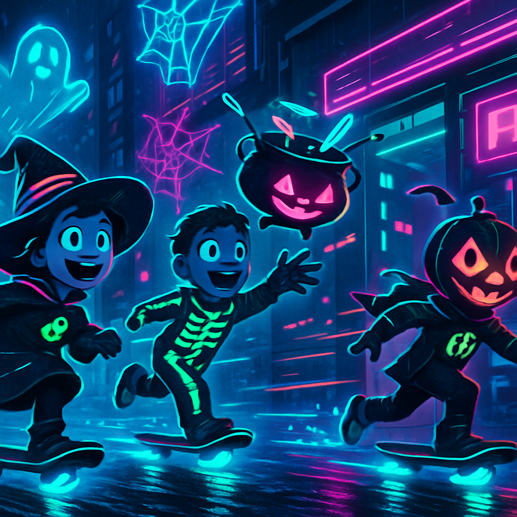 Neon Alley Trick Or Treat On Hover Skates Paint by diamonds kits
