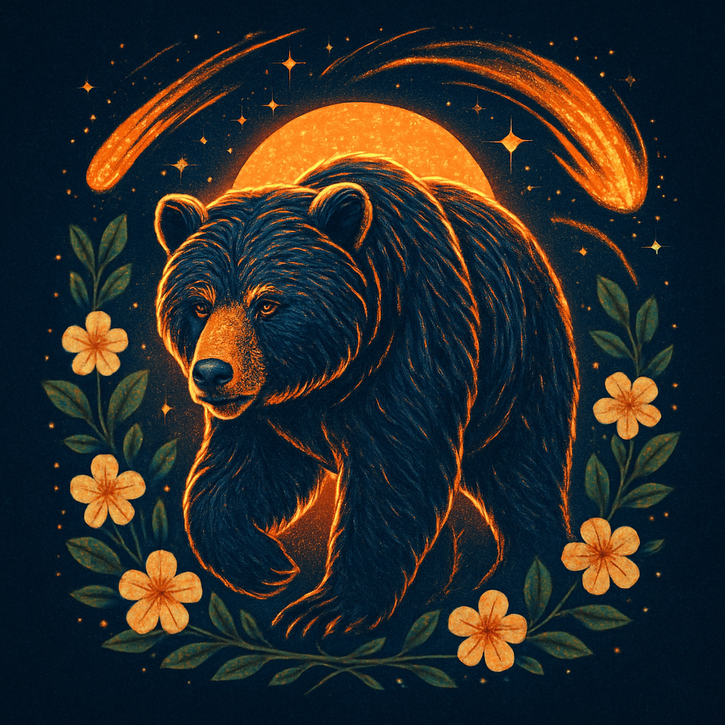Harvest Comet Bear Among The Cream Blossoms diamond painting