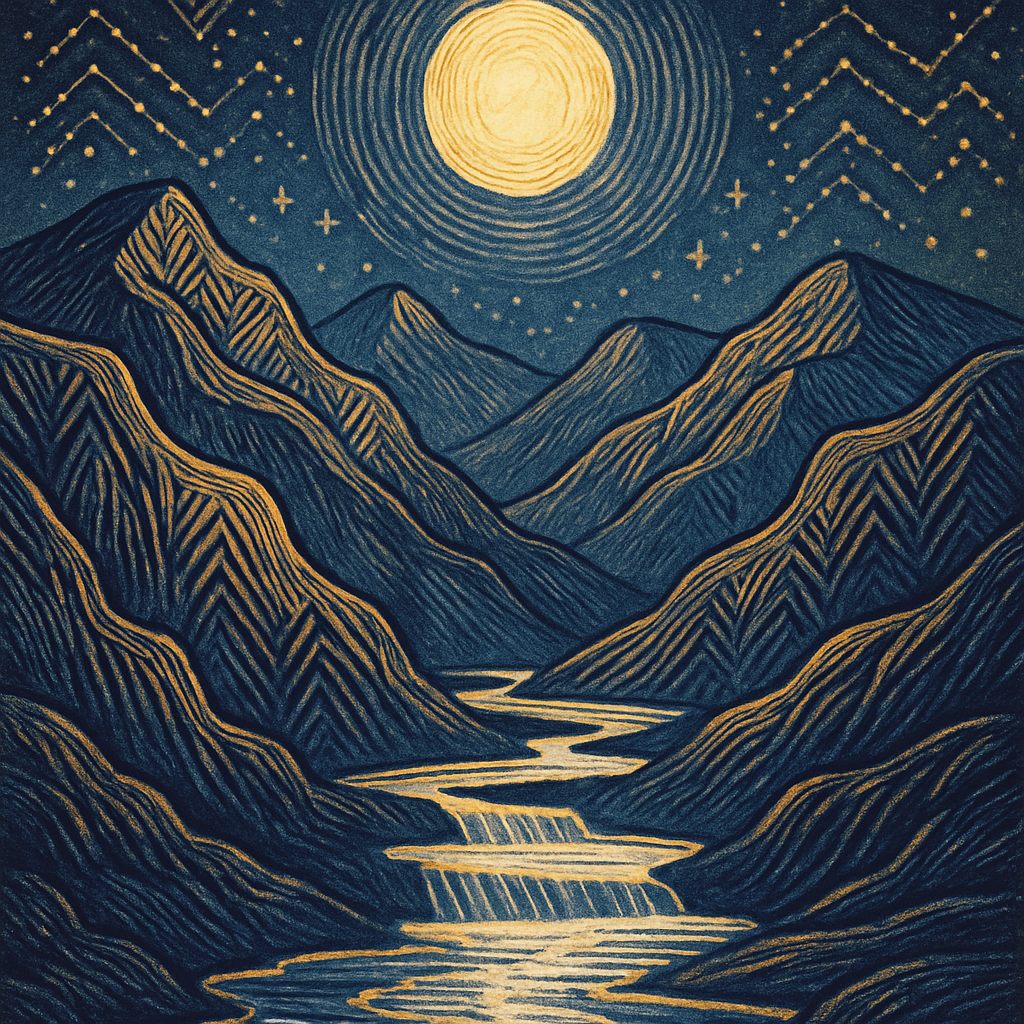 Moonlit River Ladder Through Indigo Peaks Paint by diamonds kits