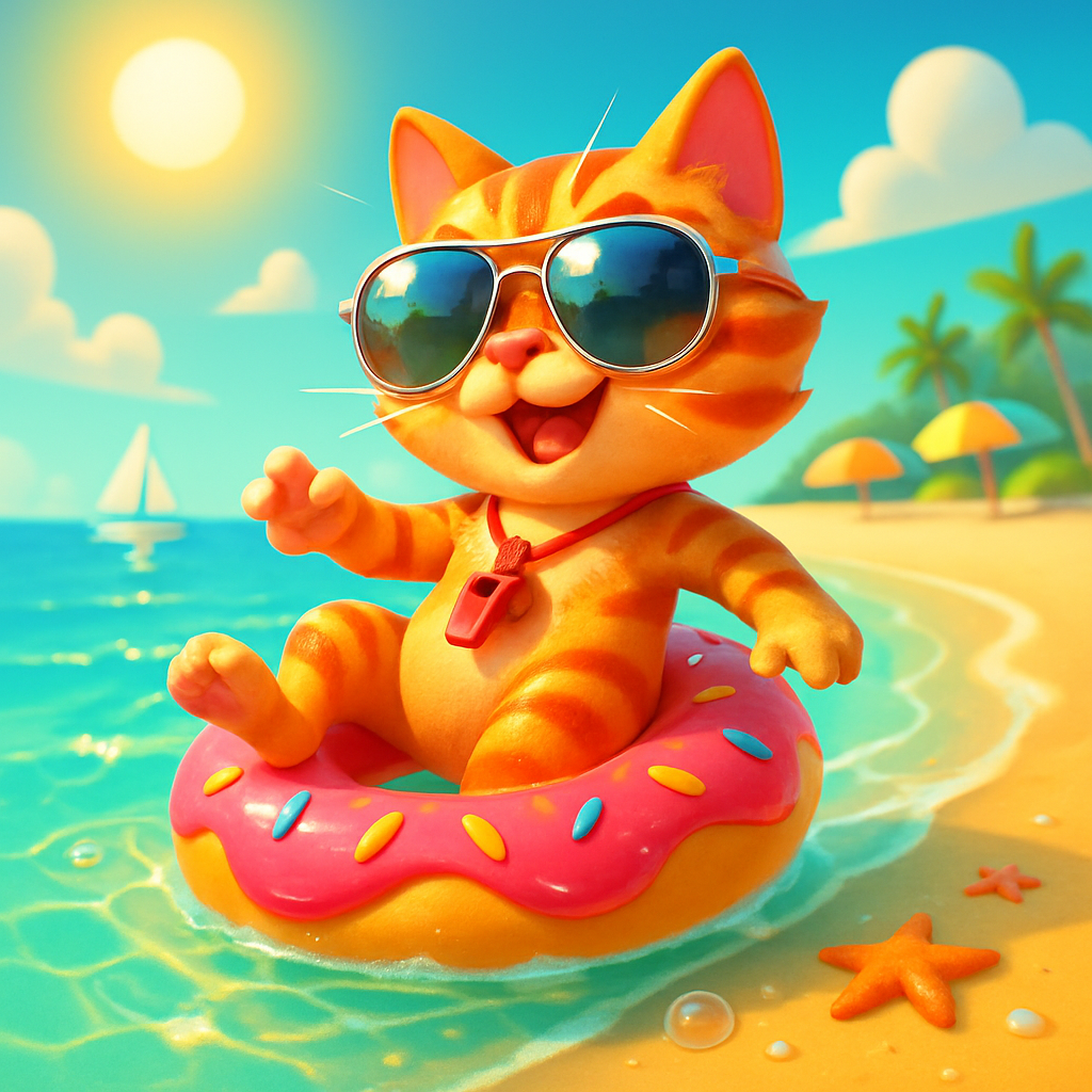 Lagoon Floatie Lifeguard Kitty diamond painting