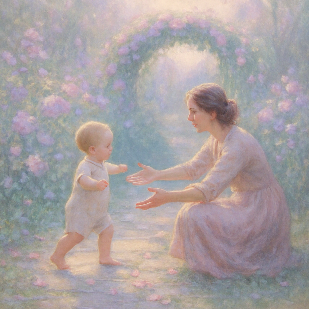 Garden Of First Steps Mother And Child Among Morning Blossoms paint by color