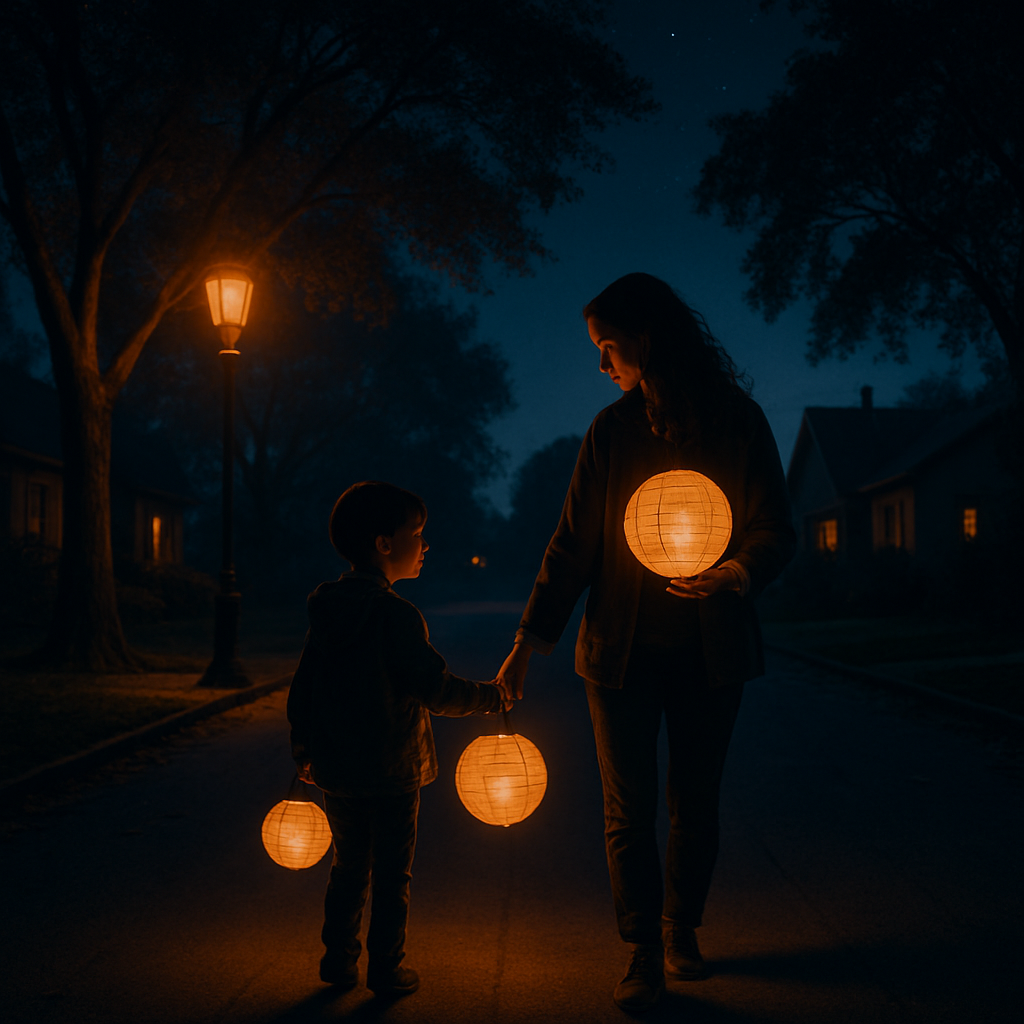 Lanterns For Tomorrow: A Night Walk Guided By Her Quiet Courage paint by diamond