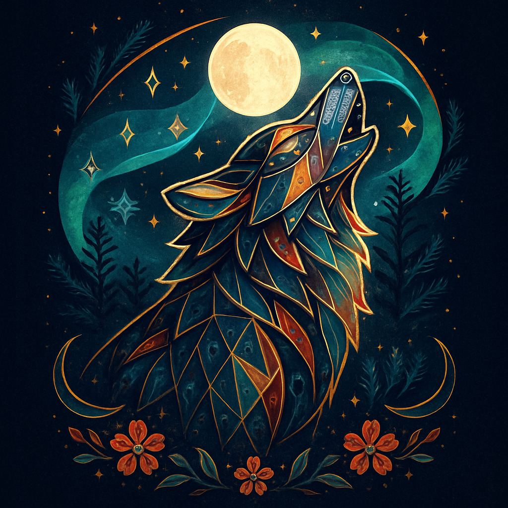Moonlit Wolf In Geometric Aurora Grove Paint by diamonds kits