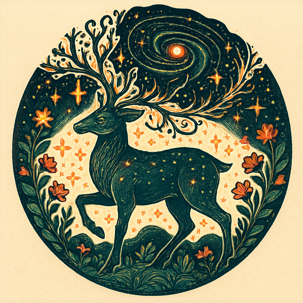 Forest Dream Deer Under A Spiral Star Canopy paint by diamond