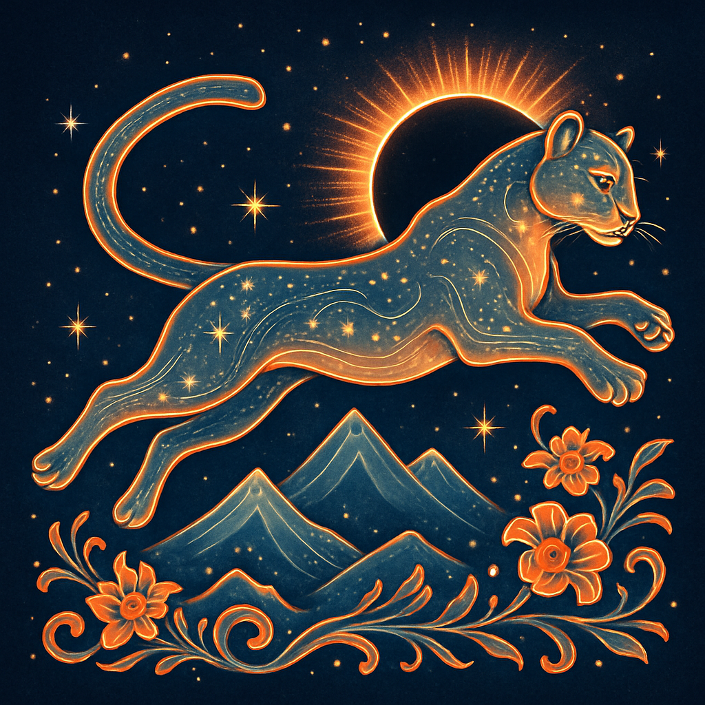 Mountain Lion Eclipse Dance In Radiant Line Art painting diamond kit