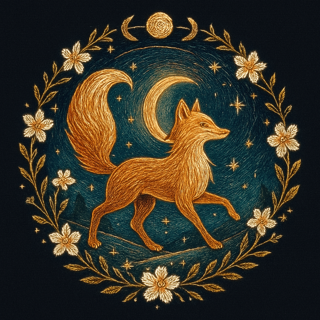 Aurora Thread Fox Among Moonlit Wildflowers diamonded painting kits