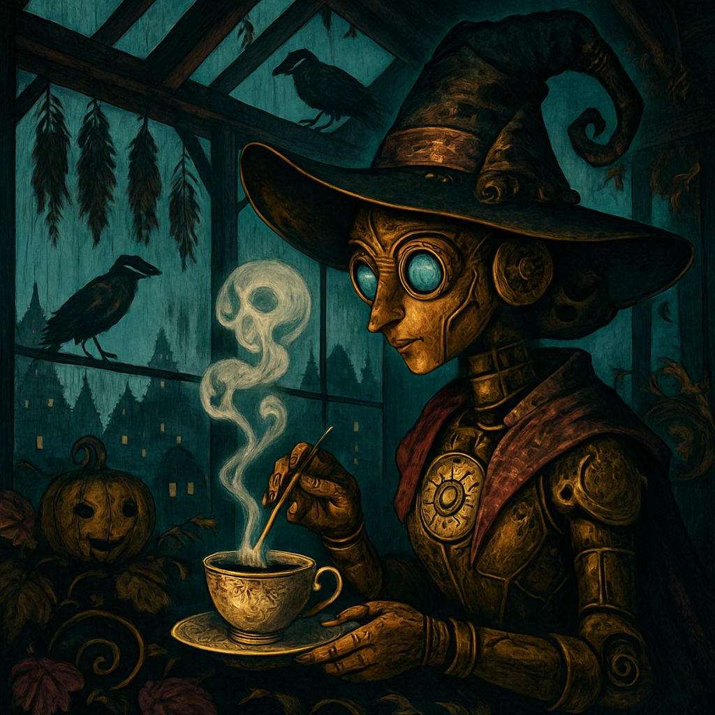 Clockwork Witch Tea On The Rooftop Greenhouse DIY paint by diamonds