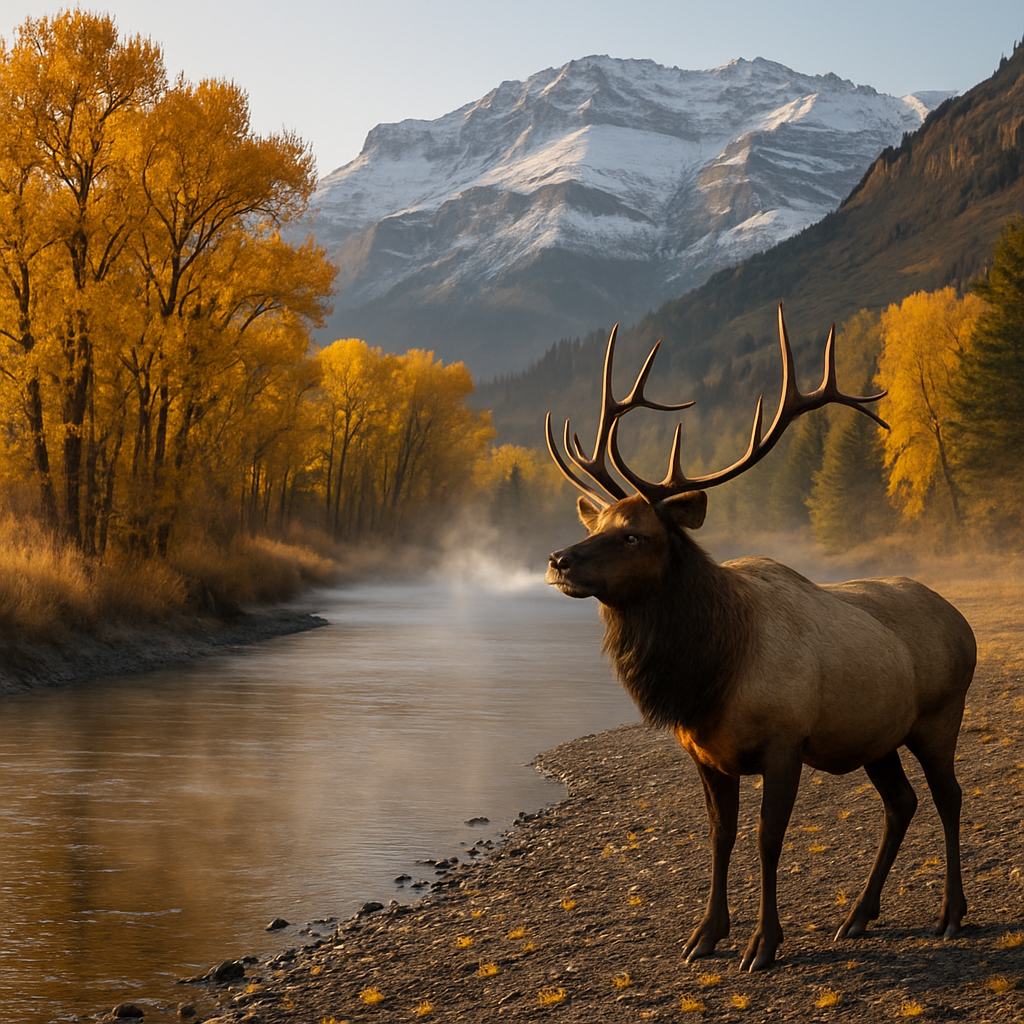 Autumn Elk At A Yellowstone River Cutbank paint by color