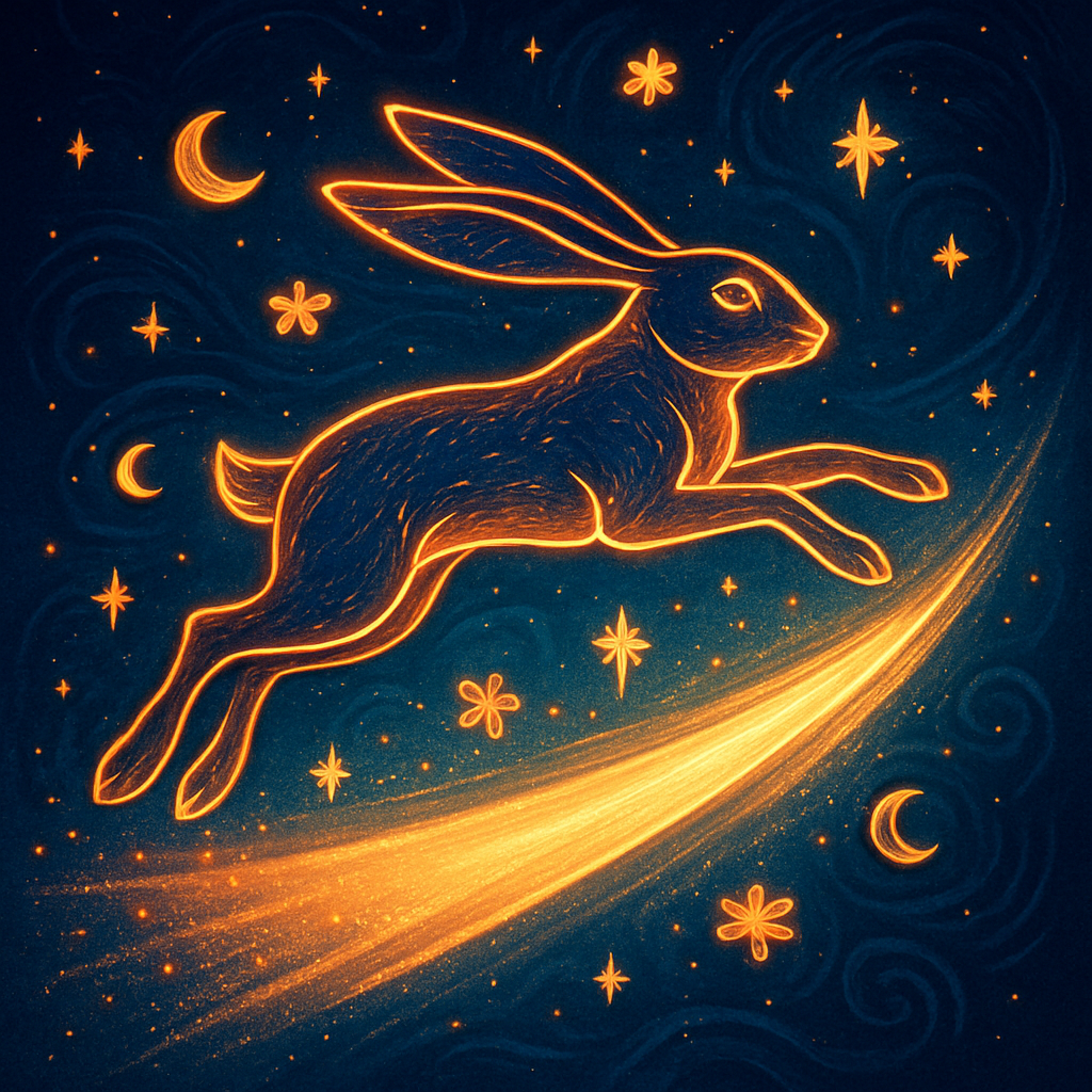 Glowing Line Art Hare Riding A Comet Breeze diamonded painting kits