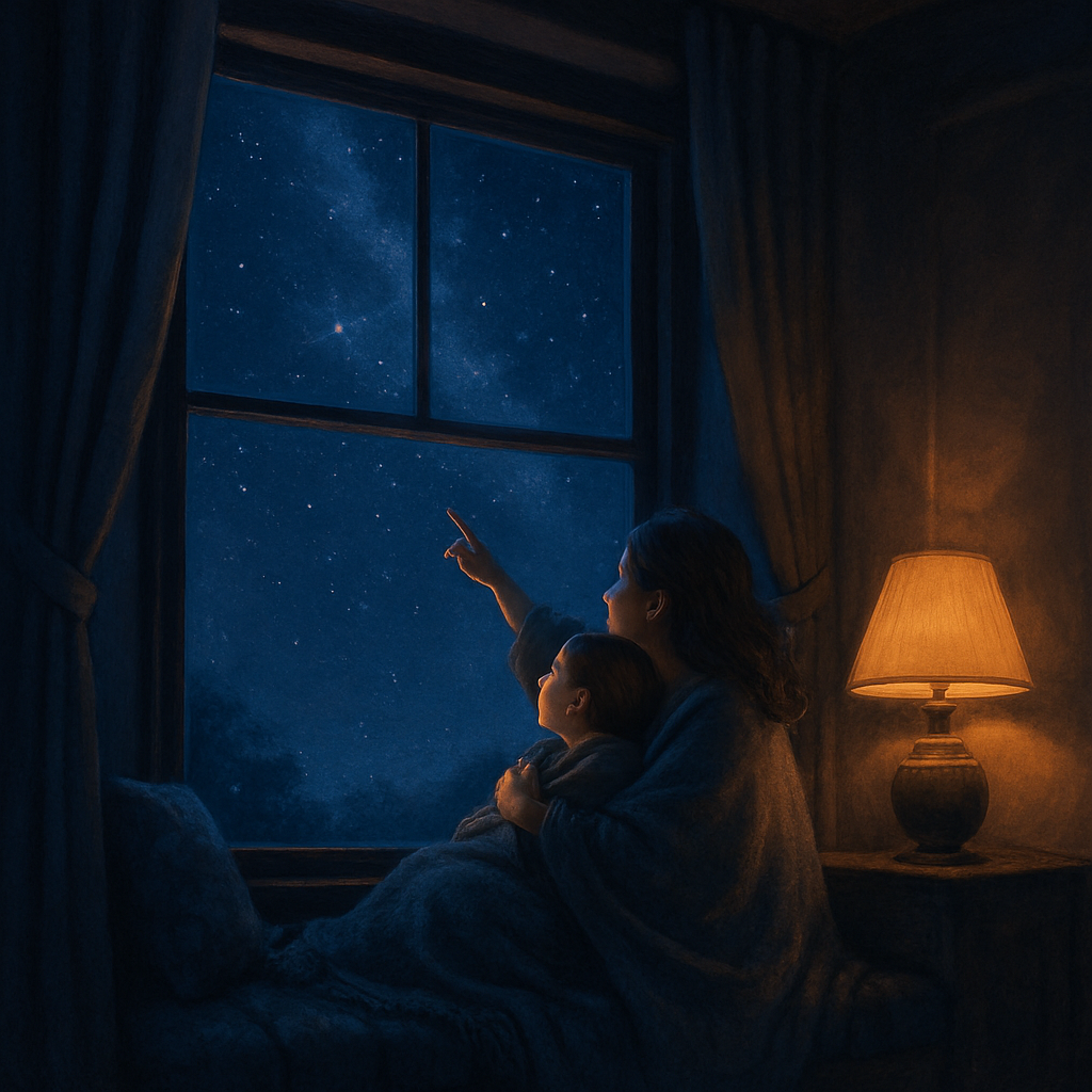 Starlight Lullaby A Window Seat Where Mother And Child Hold The Night Paint by diamonds art