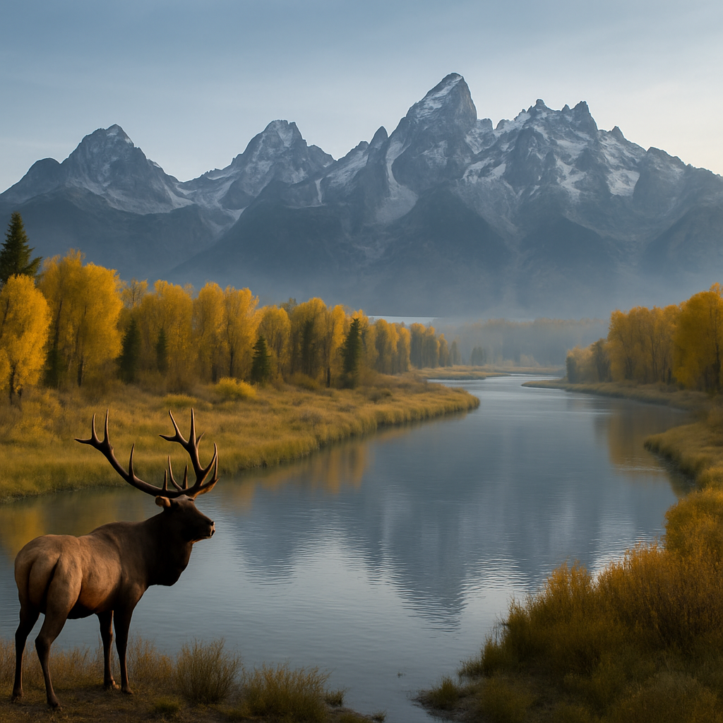 Autumn Elk On The Snake River Bend Below The Tetons paint by diamonds
