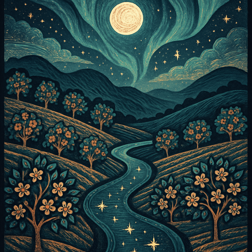 Aurora Orchard Over The Star Canal Painting by diamonds kit