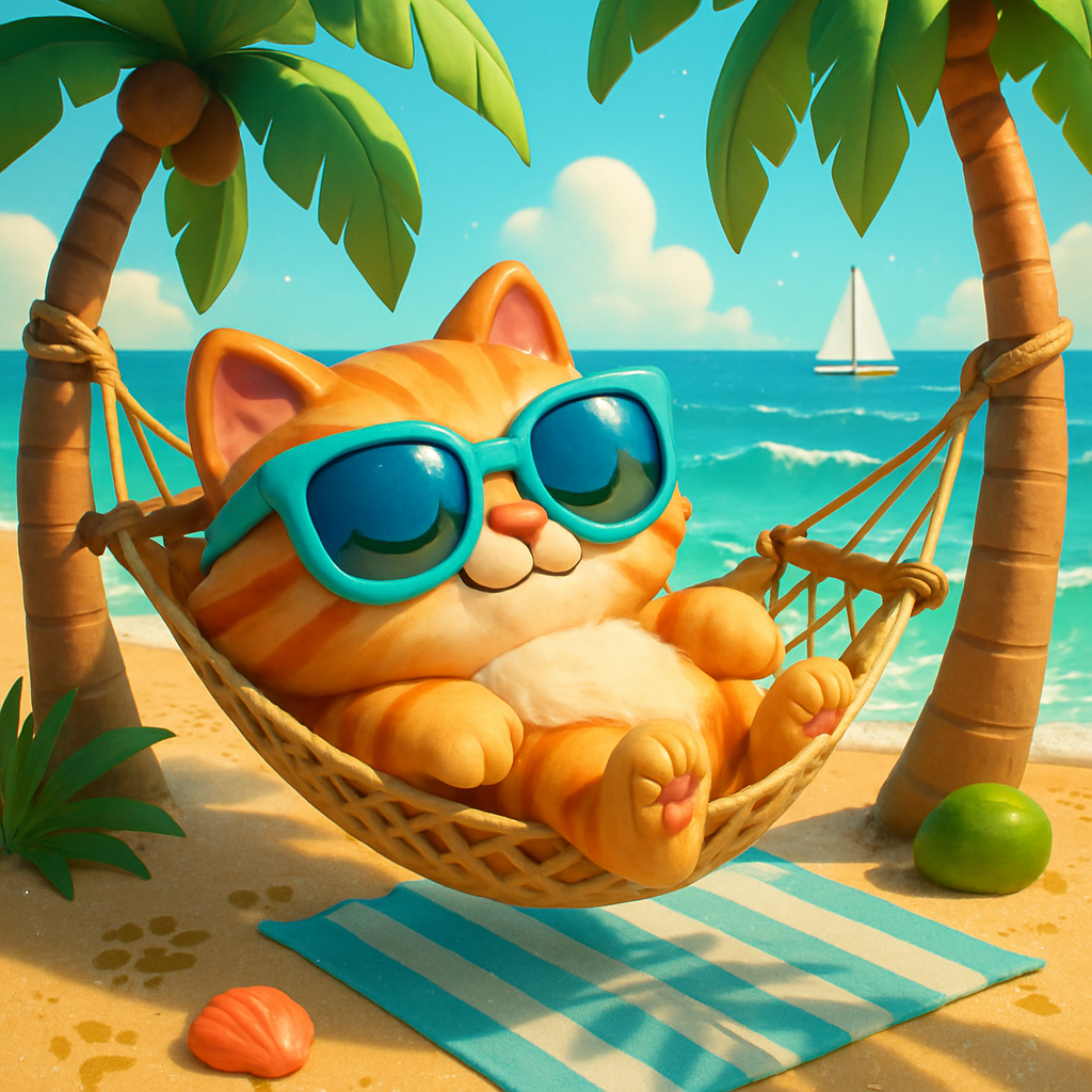 Coconut Lagoon Hammock Cat Painting by diamonds kit