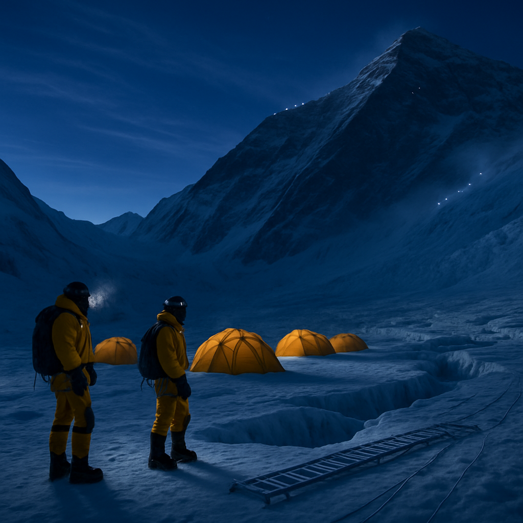 Khumbu Icefall Edge Camp With Lhotse Face In Blue Hour Paint by diamonds art